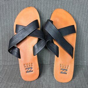 Billabong Womens Size 9 Black & Brown Leather Slide Sandals